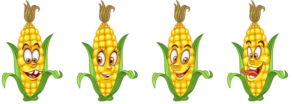 Corn Cob. Vegetable food. Emoji emoticon collection.